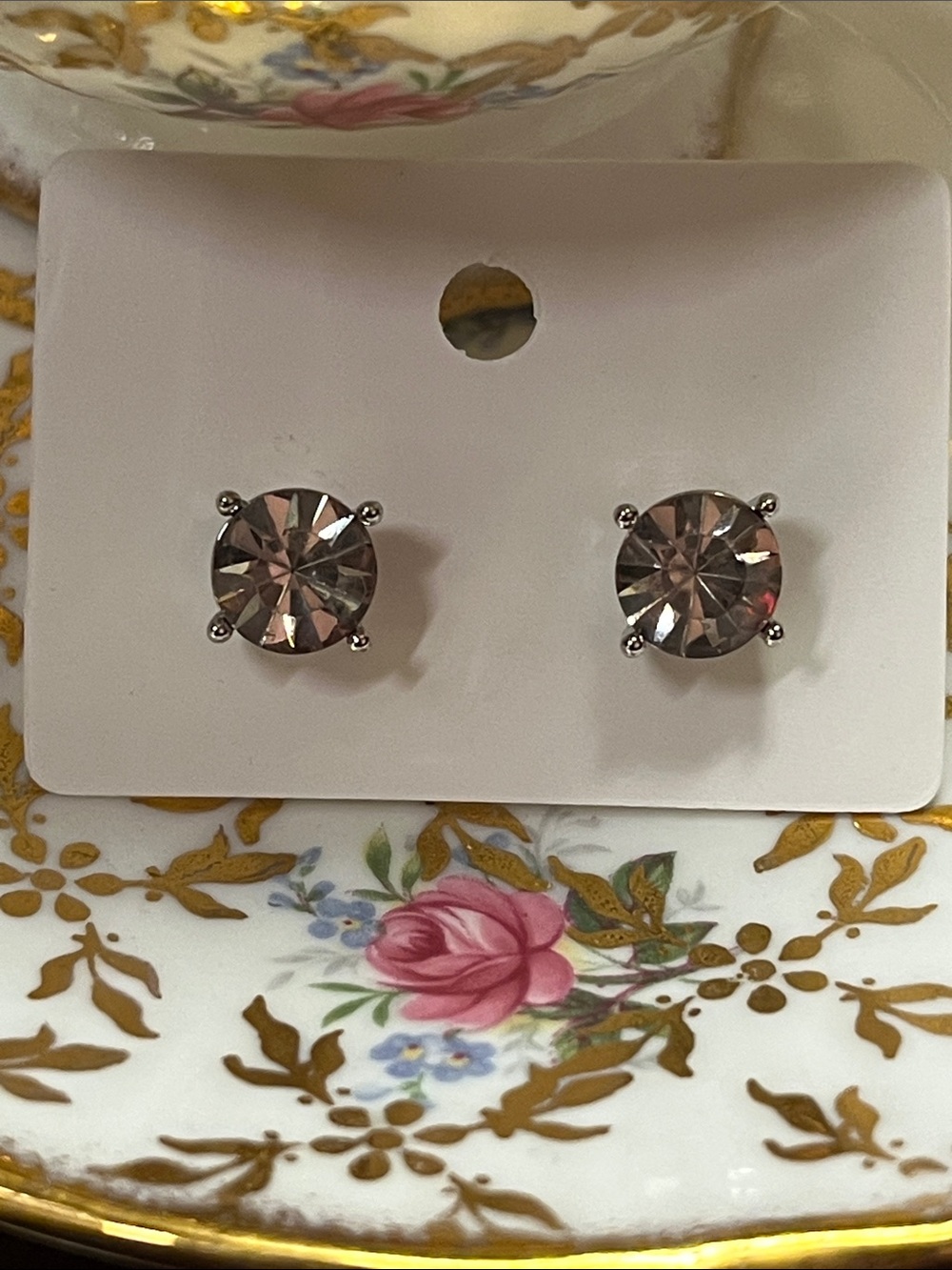 Ann Taylor LOFT Round Light Gray Crystal Stud Earrings